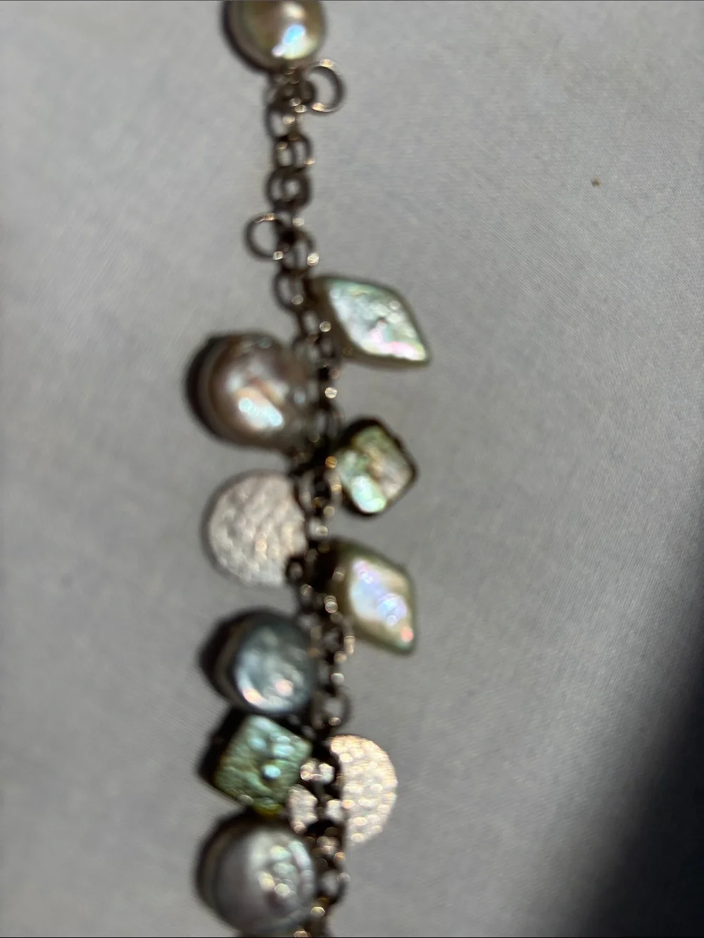 Freshwater Pearl and Abalone Charm Bracelet - Iridescent